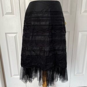Vintage Express 100% Silk, Lace and tulle Midi Black Skirt